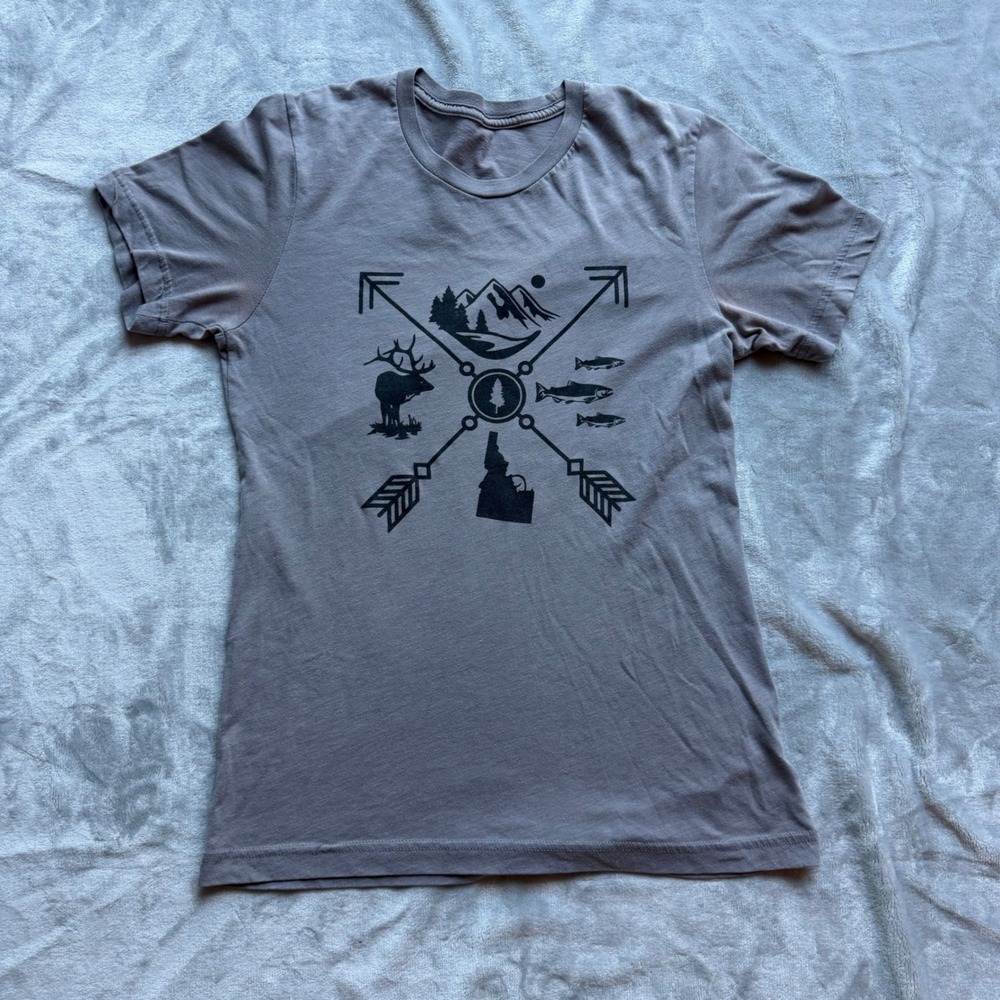 Banana Ink T-Shirt Womens Small Gray Idaho Graphic Tee Short Sleeve Outdoor PNW